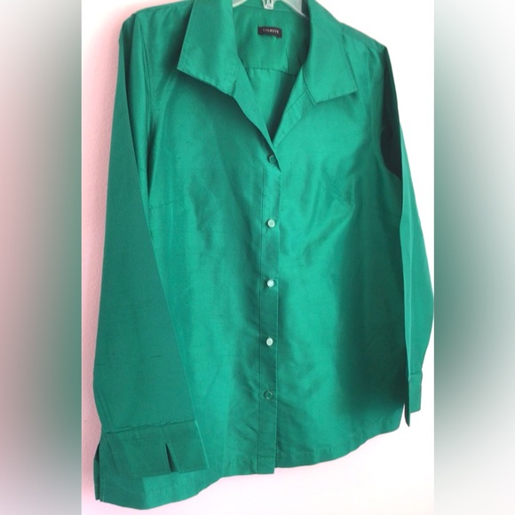 Talbots green Silk Button Down Shirt size 16 - Picture 5 of 9
